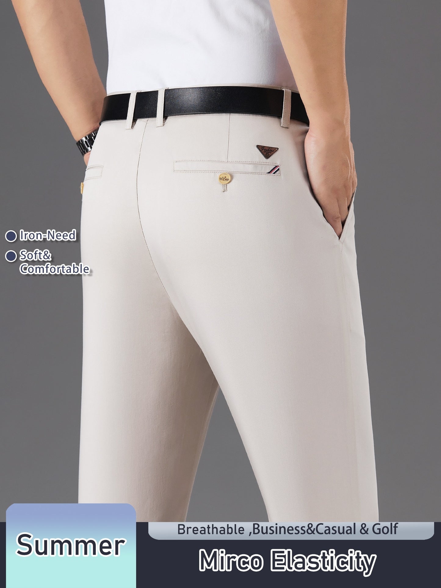 Men's Solid Color Straight Leg Business Style Cotton Blend Pants, Casual Comfy Breathable Outdoor Trousers As Gift