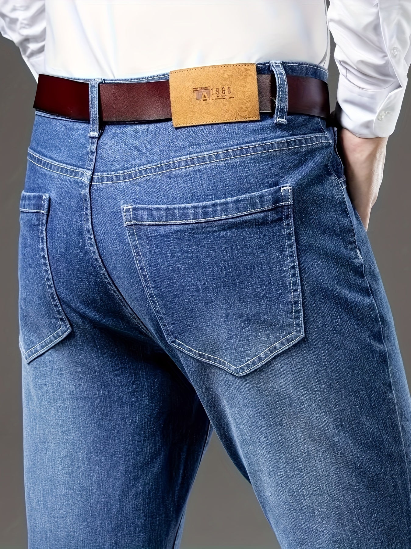 Տղամարդկանց Slim Fit Elastic Denim Jeans - Casual Business Style, Միջին գոտկատեղի, Բաց Կապույտ, Մեքենայով Լվացող, Հարթ Մակերես, Հարմար է Գարնան և Աշնանային, Գարուն և Աշնանային Հագուստ | Slim Fit Jeans | Ձգվող ջինսե