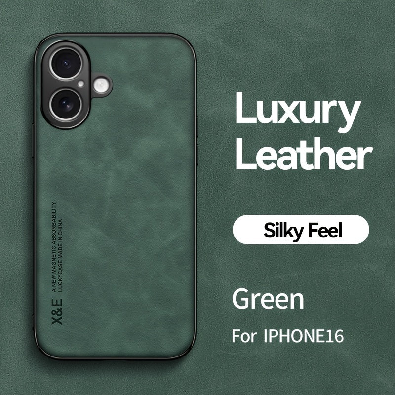 Premium Faux Leather Phone Case - with Built-in Magnetic Iron Sheet, Vehicle magnet, Sheepskin Texture, Ultra-Thin Design for iPhone 16, for iPhone 16 Plus, for iPhone 16 Pro, for iPhone 16 Pro Max