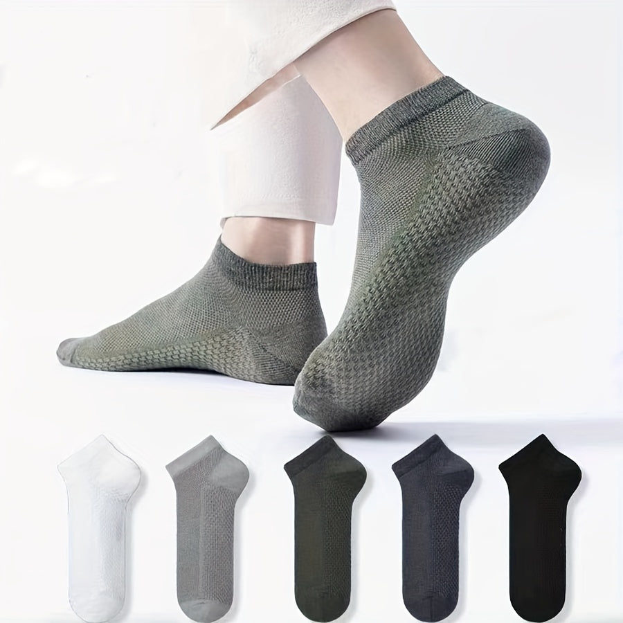 5pcs Men's Breathable Mesh Ankle Socks - Odor-Resistant, Sweat-Wicking Casual & Business Boat Socks, Plus Size