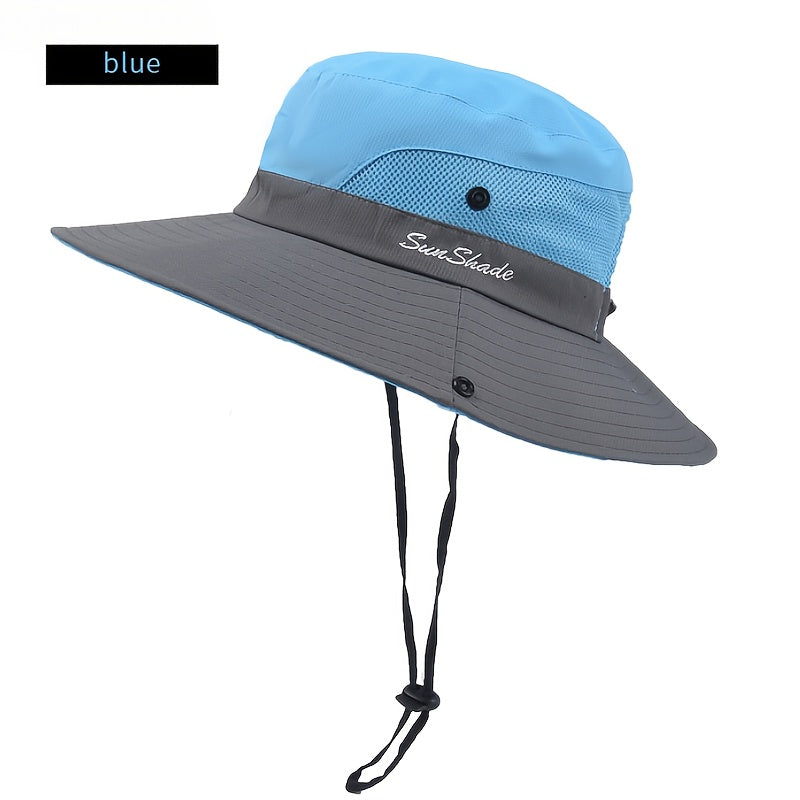 Women's Dual-Tone Sun Hat with Ponytail Hole - Breathable Mesh, Waterproof, Wide Brim for Beach & Fishing, Perfect for Spring, Summer & Fall
