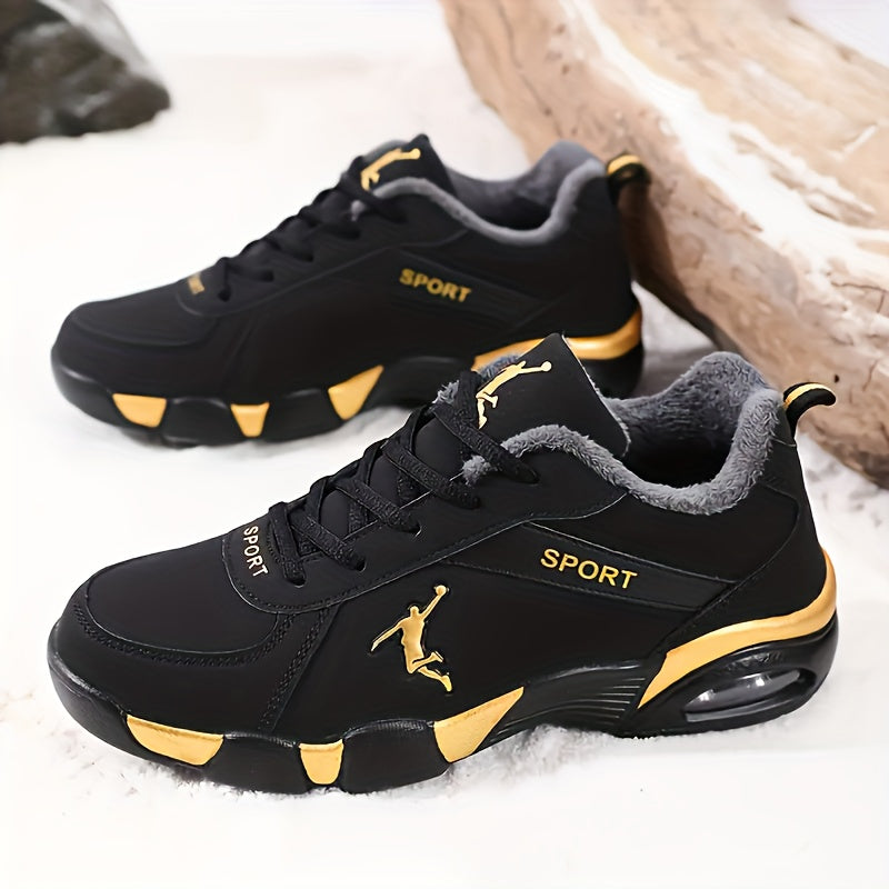 Men's Air Cushion Casual Sneakers - Fleece-Lined Thick Warm Inner PU Upper, Unisex Women Boots, Hiking Shoes, Outdoor Running Snowboots- Geometric Design with Lace Closure for St. Patrick’s Day Halloween Christmas