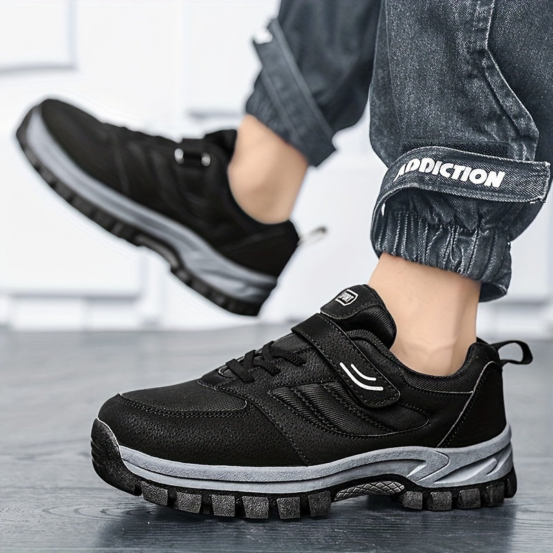 Men's Breathable Casual Shoes With Hook And Loop Fastener, Comfy Soft Sole Sneakers For Outdoor Jogging, Spring And Summer