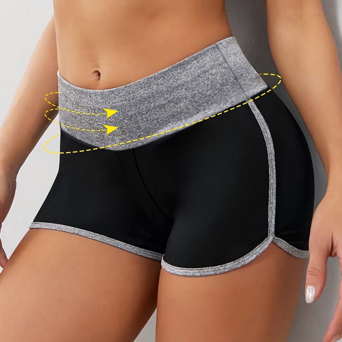 Women's Two-Tone Yoga Shorts, Athletic Booty Shorts With Contrast Trim, Casual Fitness Wear, Breathable Activewear