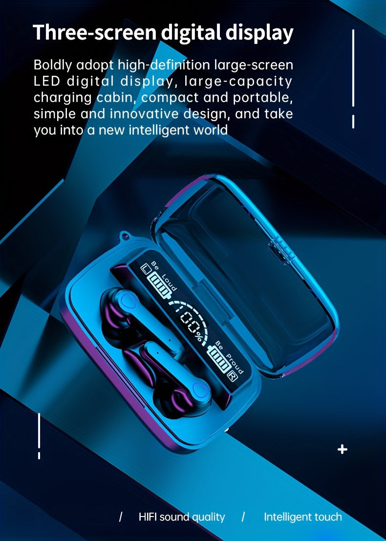 TWS wireless earbuds, 5.0 gaming headset with microphone, stereo headset, headset with display, most comfortable in-ear, high sound quality, high color value sports headphones, long battery life