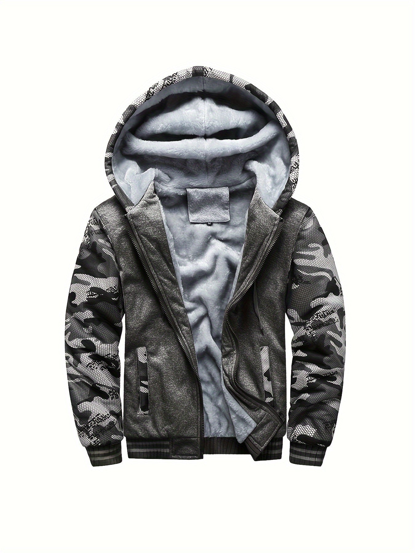 Color Block Sherpa Lined Men's Hooded Jacket, Casual Long Sleeve Hoodies With Zipper, Gym Sports Hooded Coat For Winter Fall