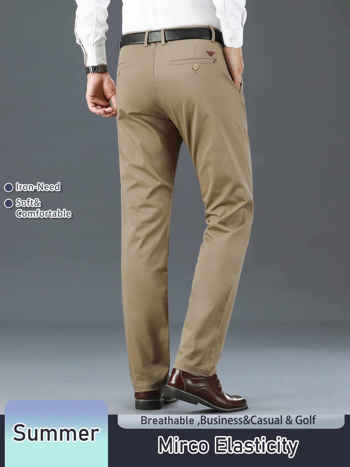 Men's Solid Color Straight Leg Business Style Cotton Blend Pants, Casual Comfy Breathable Outdoor Trousers As Gift