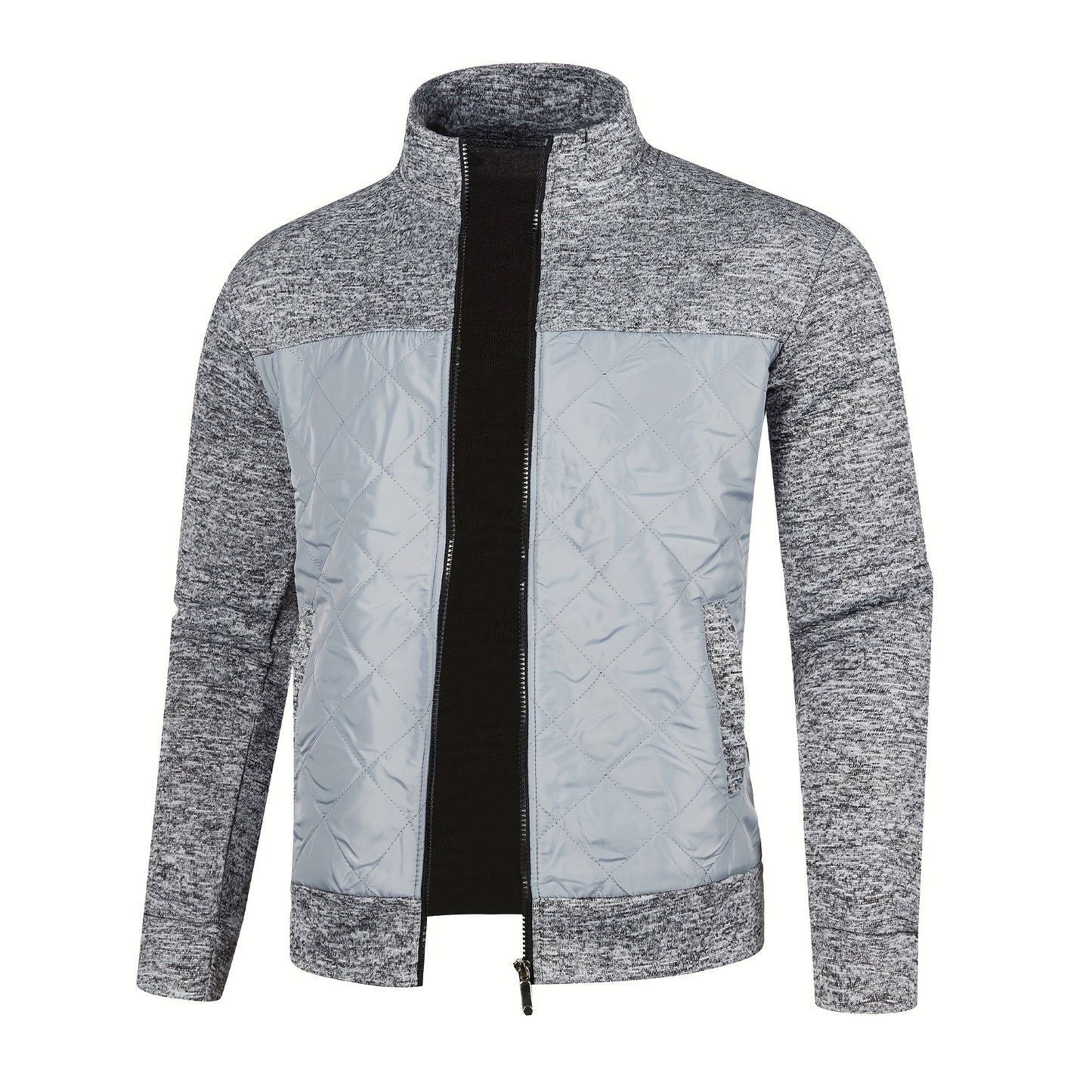 Men's Knitted Cardigan Jacket, Autumn Winter Casual Stand Collar Full Zip Coat, Long Sleeve Regular Fit Jacket