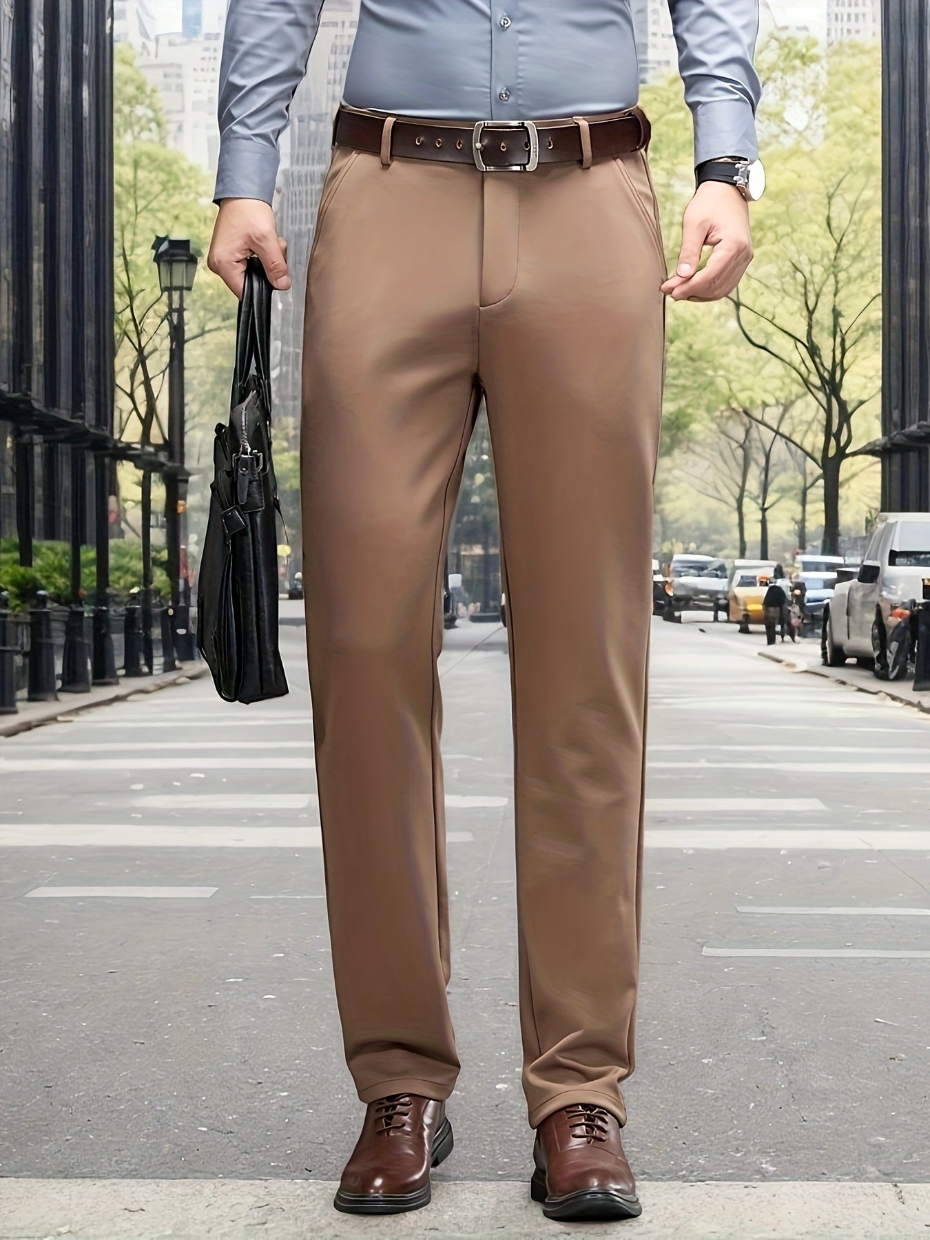 Men's Classic Solid Color Dress Pants - Comfort Fit, All-Season Polyester Blend, Machine Washable - Perfect for Business & Casual Wear