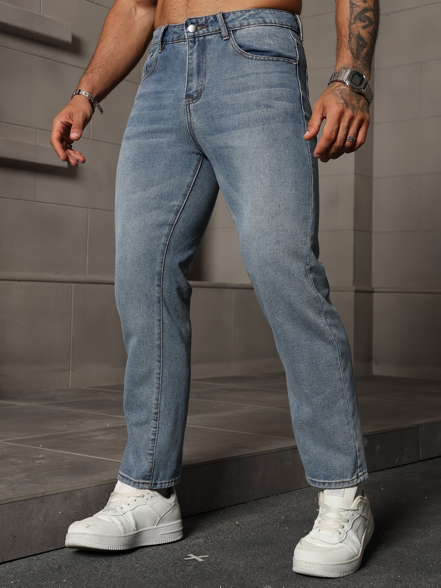 Men's Casual Denim Jeans, 80% 14.0% Viscose 5.0% Polyester 1.0% Modal Blend, Solid Color, Non-Stretch Fabric, Regular Fit, All-Season, Washed Finish, Woven - Multiple Sizes Available, Casual Wear Jeans|Versatile Jeans| Blend
