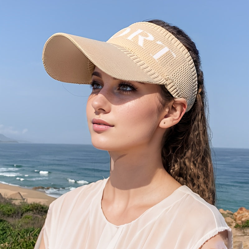 Women'S Breathable Polyester Ponytail Hat, Elastic Visor Cap for Spring/Summer, Outdoor Sports Baseball & Golf Cap, Knitted, No Feathers, Dry Clean Only