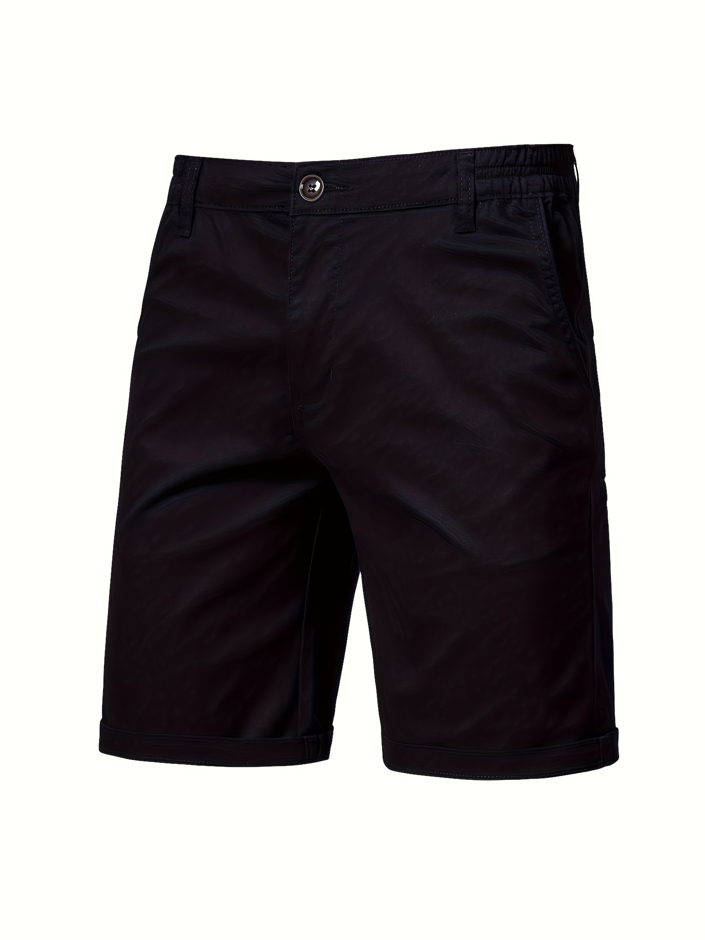 Men's Classic Fit Cotton Twill Flat Front Solid Chino Short With Slant Pockets And Elastic Waist