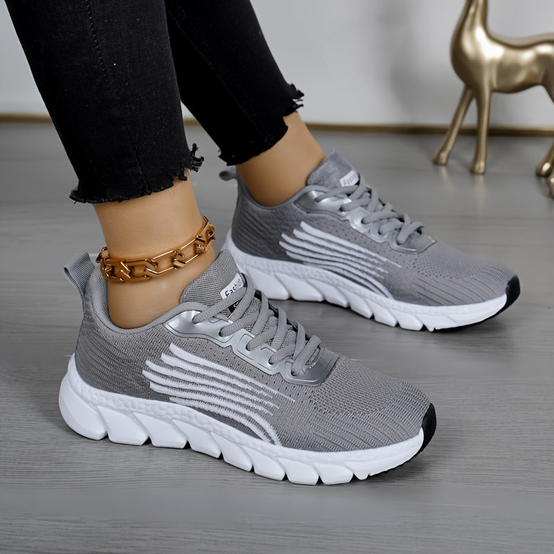 Women's Solid Color Casual Sneakers, Lace Up Comfy Breathable Soft Sole Shoes, Lightweight Low-top Running Shoes plus size