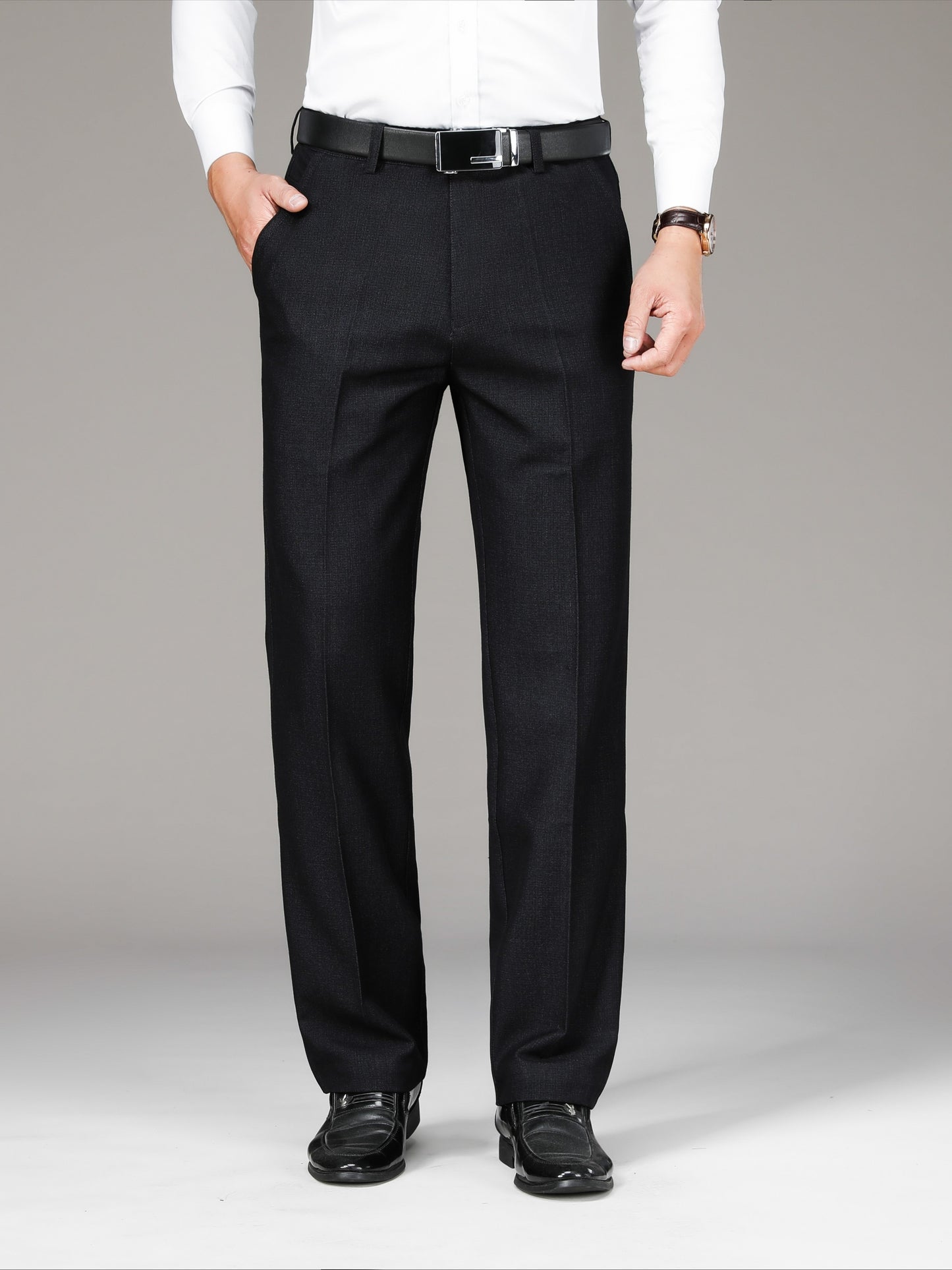 Men's Solid Color Business Style Dress Pants, Lightweight Comfy Casual Trousers for Office Wear