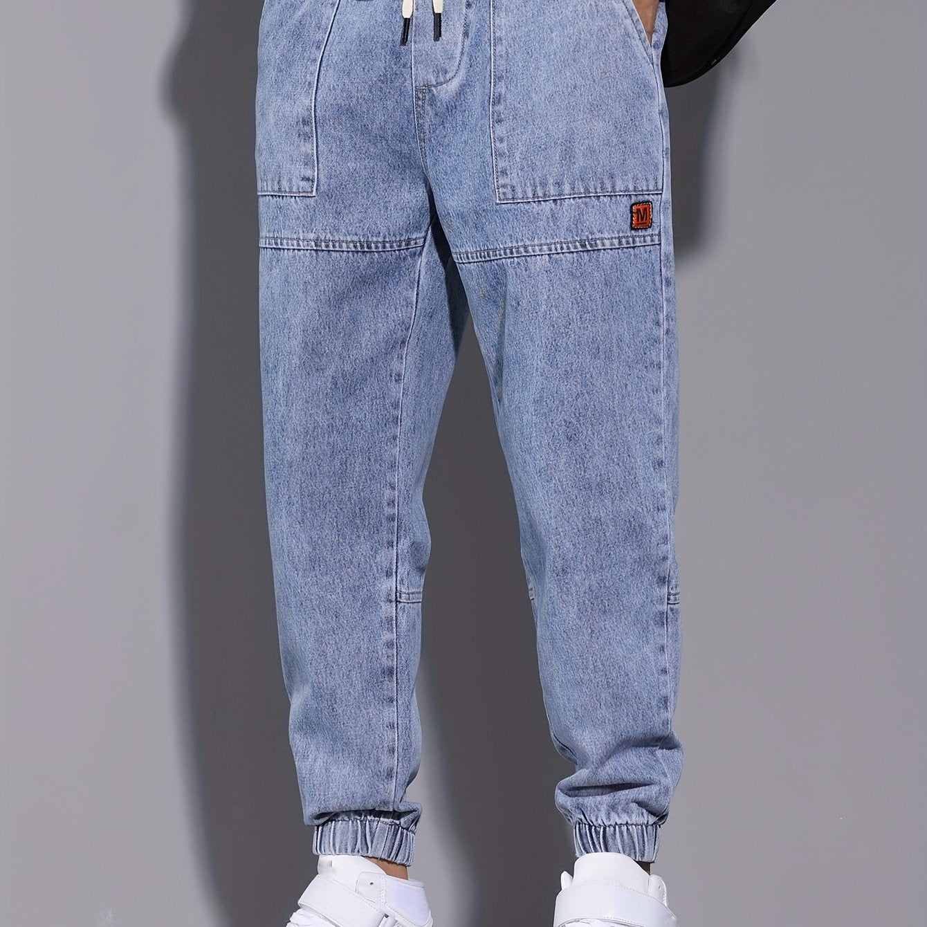 Men's Street Style Harem Jeans - Casual Loose Fit with Elastic Drawstring Waist, Versatile & Stylish for All Seasons