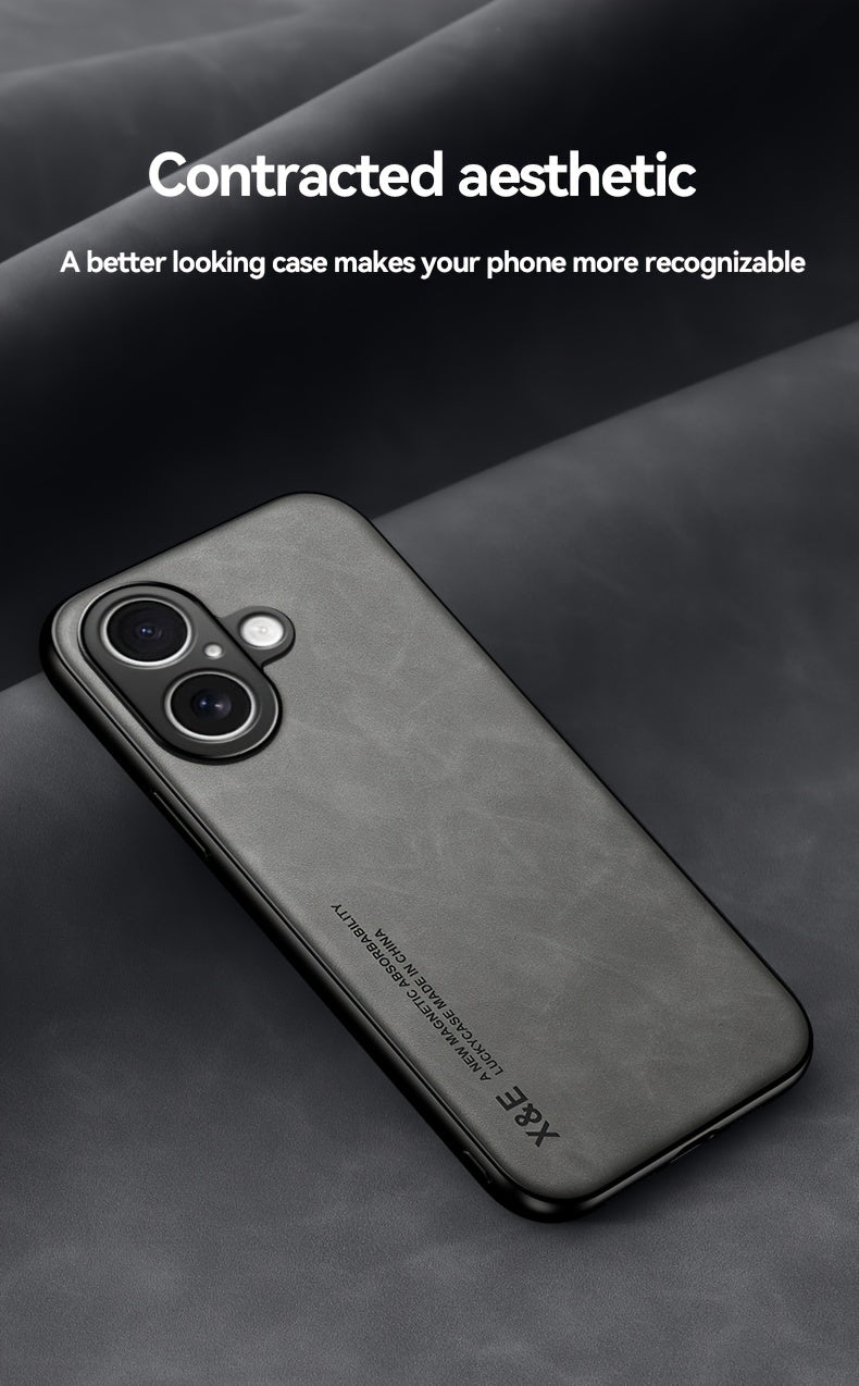 Premium Faux Leather Phone Case - with Built-in Magnetic Iron Sheet, Vehicle magnet, Sheepskin Texture, Ultra-Thin Design for iPhone 16, for iPhone 16 Plus, for iPhone 16 Pro, for iPhone 16 Pro Max