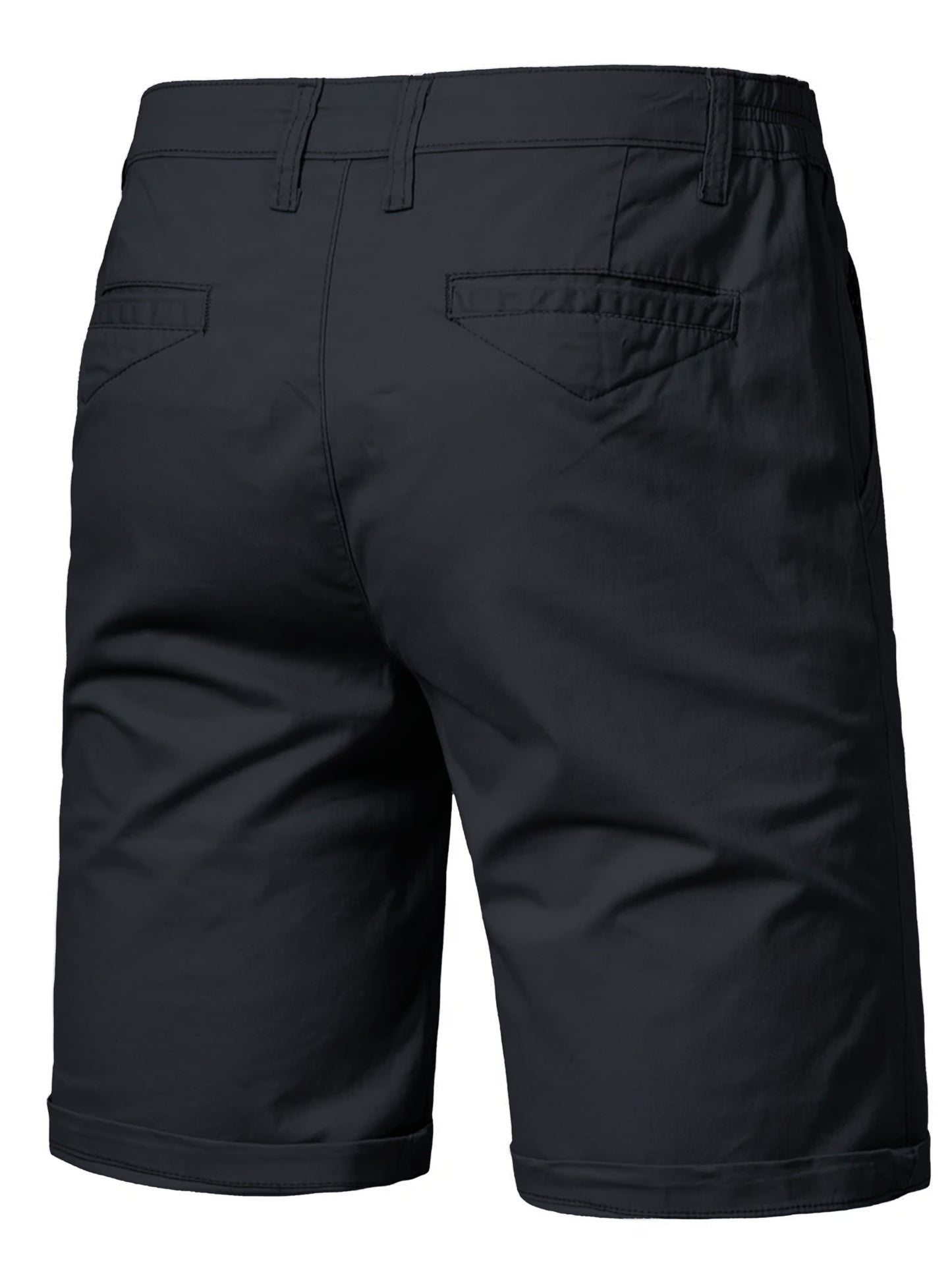 Men'S Classic Solid Color Polyester Short Pants, Casual Golf Wear, Mid Waist, Regular Fit, Slight Stretch Fabric, with Pocket