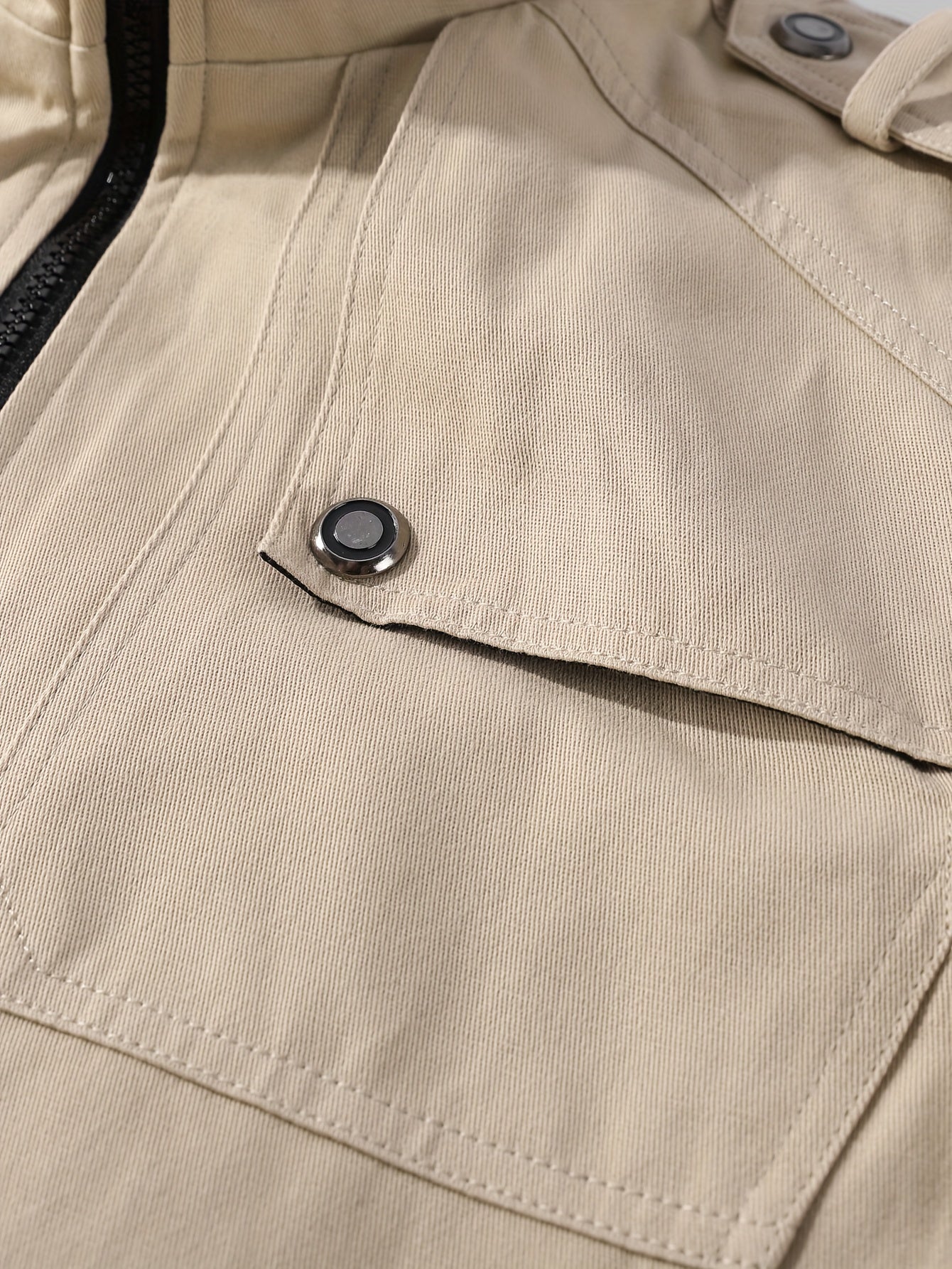 Men's Casual Bomber Jacket, Cotton Stand Collar Windbreaker Jacket With Pockets For Fall Winter