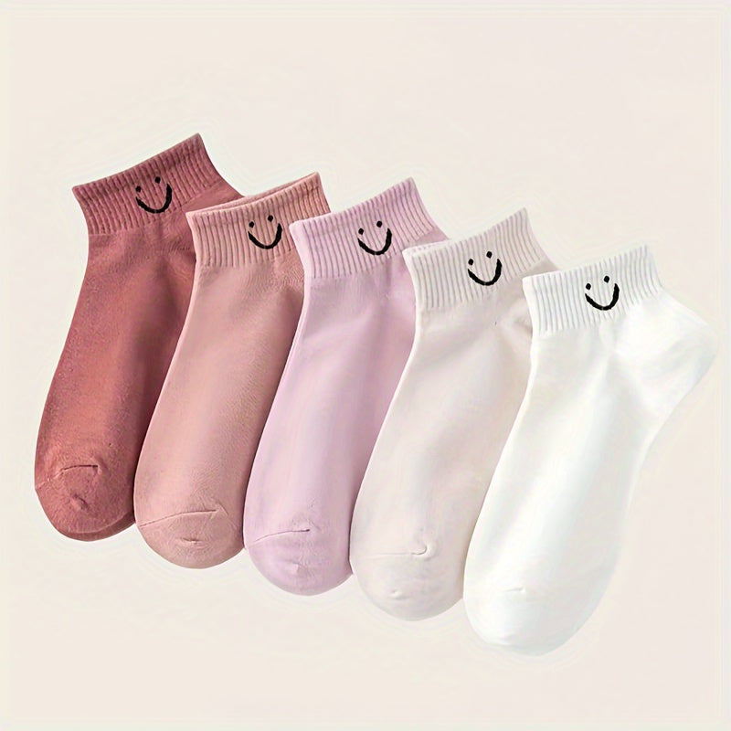 5/6/9/10/20/30 Pairs Spring and Summer Cartoon Face Print Socks, Cute Japanese Style Casual Mid-Calf Socks, Women's Socks