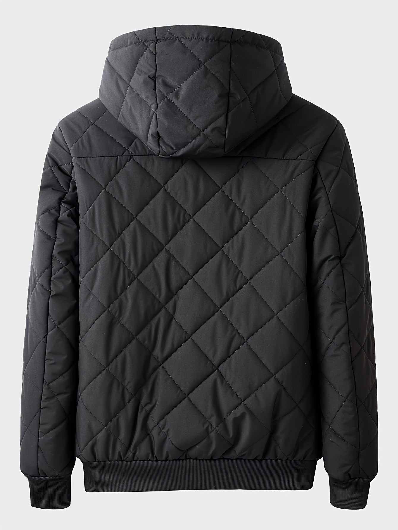 Men's Casual Fleece-Lined Hoodie Jacket - Warm, Windproof Zip-Up Coat with Quilted Design for Fall/Winter, Winter Coat