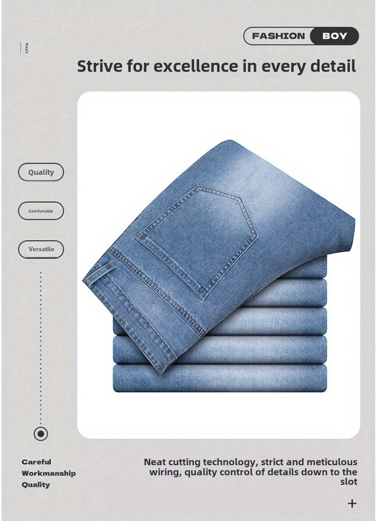 Men'S Stretchy Long Pants, Stylish And Versatile, Slim Fit, Breathable, Trendy Denim Trousers for Spring And Summer.