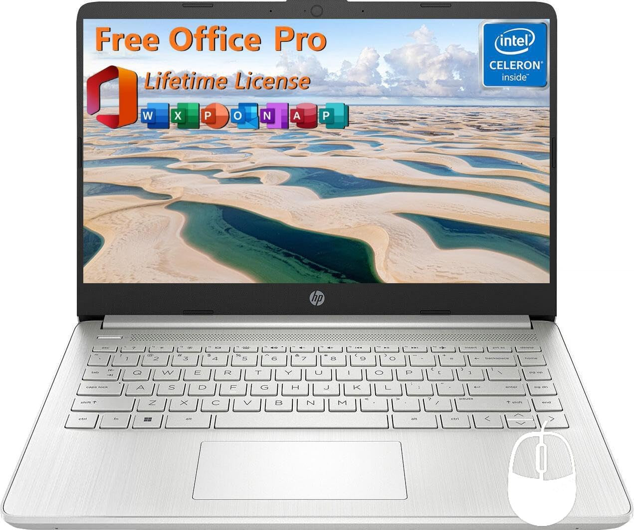 HP 14 Inch Laptop Student Business, with Office Lifetime License & Windows 11 Pro, Intel Dual-Core N4120, 16GB RAM, 384GB Storage(128Gb Emmc+256Gb MSD), Ultra Light, Webcam, Wifi, Accessories