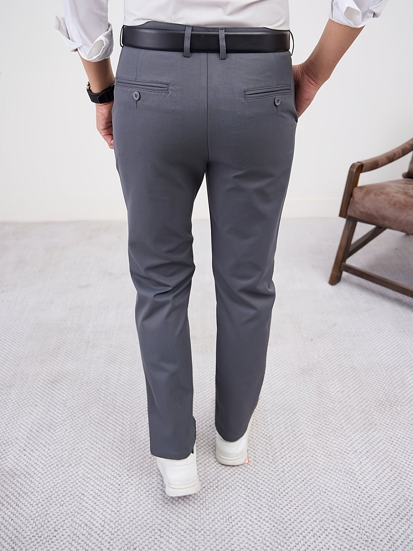 Men'S Casual Solid Color Regular Length Slight Stretch Woven Fabric Pants for Adult
