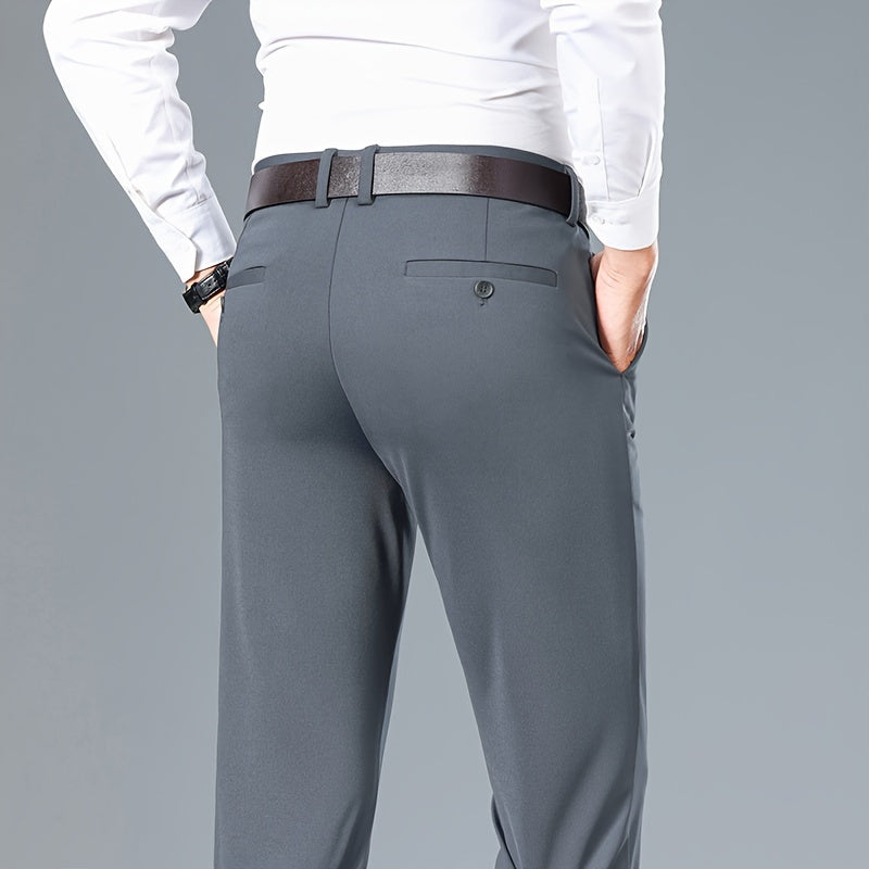 Men's Straight Leg Solid Color Pants, Men's Classic Design Pants, Versatile For Business And Casual Wear