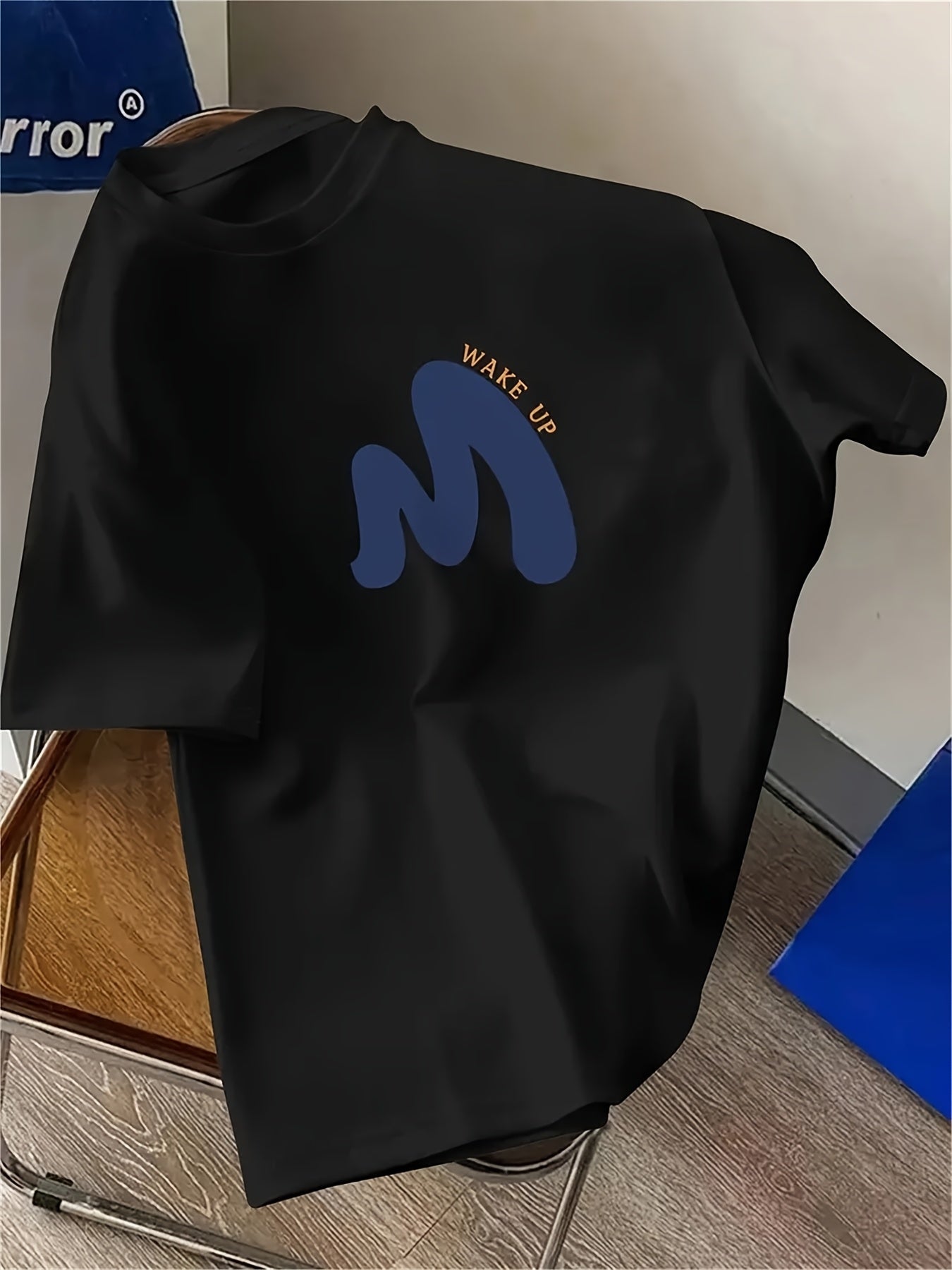 "WAKE UP" Graphic Tee - Comfortable Casual Brown Short Sleeve Crewneck T-Shirt with White Print, Summer Wear