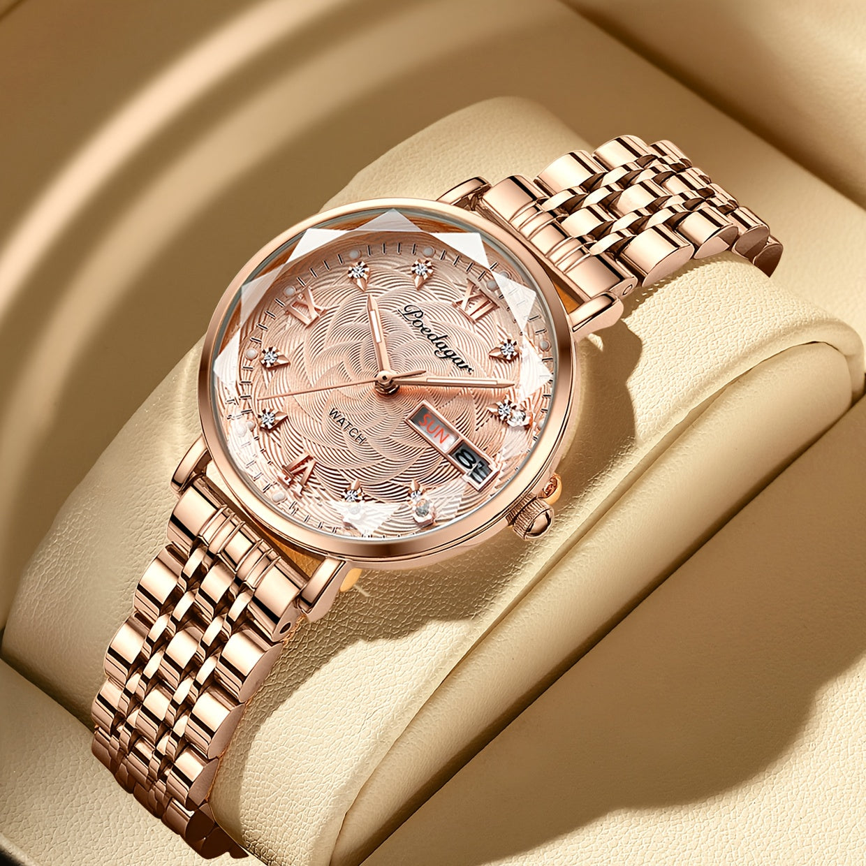 POEDAGAR Women's Luxury Quartz Watch, Luminous with Dual Calendar & Date Display, Stainless Steel Band