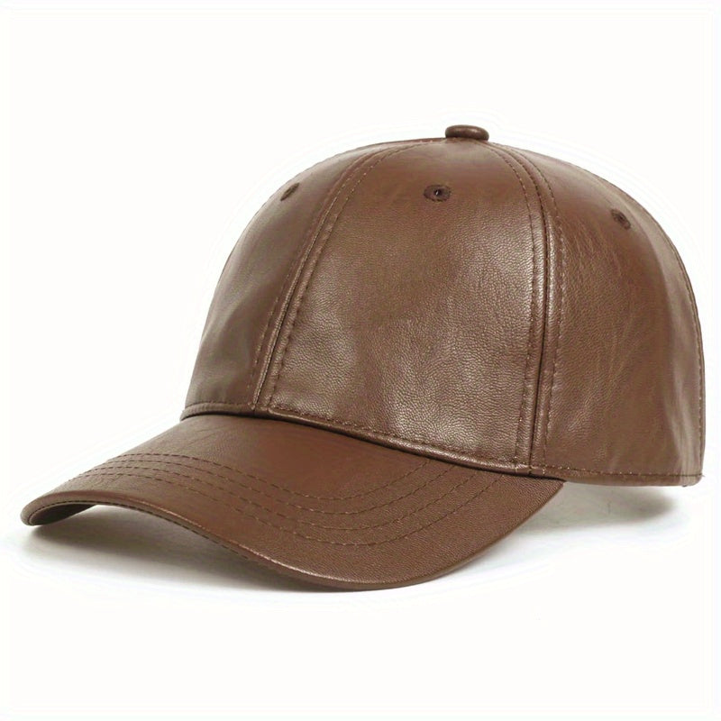 Solid Color Casual Baseball Cap PU Leather Waterproof Dad Hat Unisex Adjustable Sunshade Golf Cap For Women Men