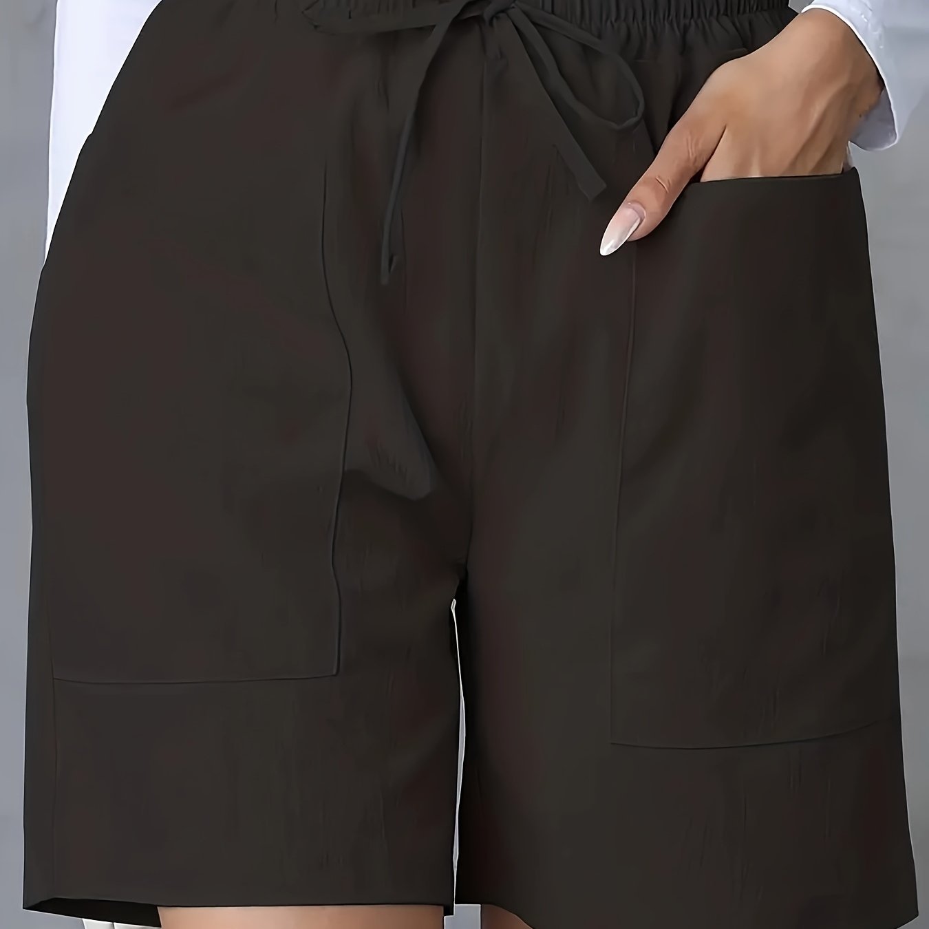 Light Pink Women's Casual High-Waist Wide-Leg Shorts with Tie Drawstring - Polyester, Non-Stretch, Smooth Texture, Summer Ready with Pockets