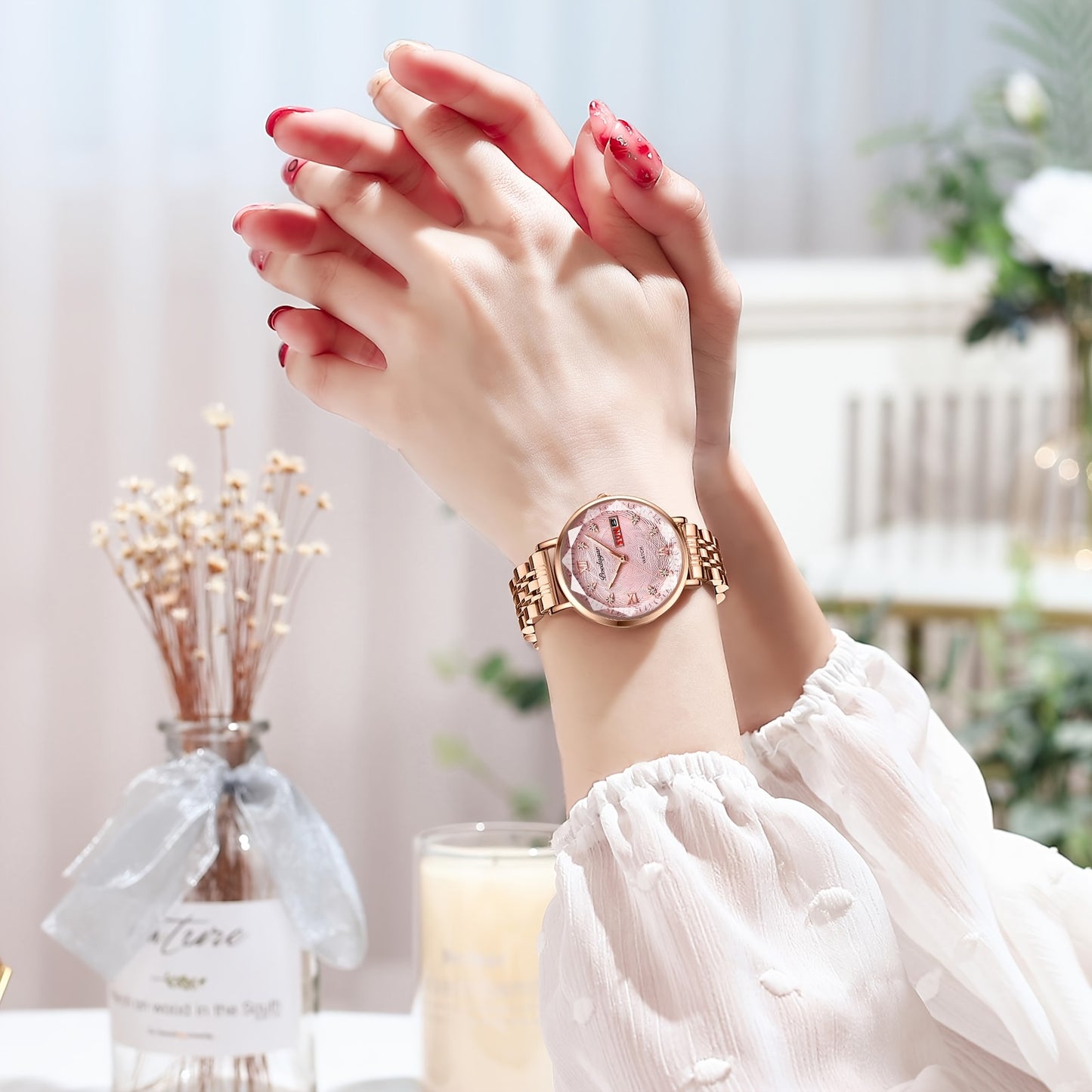 POEDAGAR Women's Luxury Quartz Watch, Luminous with Dual Calendar & Date Display, Stainless Steel Band