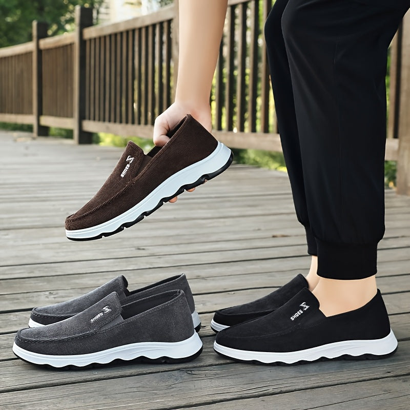 Men's Lightweight Breathable Canvas Loafers - Slip-On Casual Shoes for Walking, Driving & Outdoor Activities, Brown Fabric Upper with Rubber Sole, Comfortable and Stylish Design