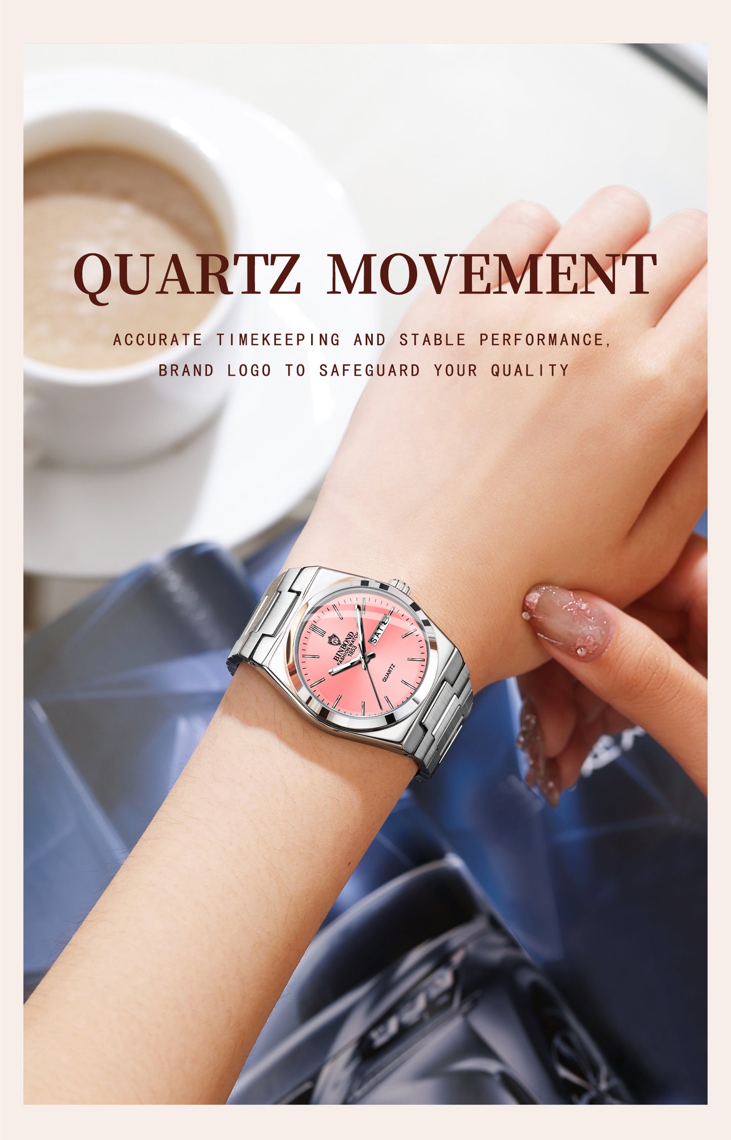 BINBOND Women'S Fashion Watch, Double Calendar, Quartz Movement, Stainless Steel Band, Round Case, Ideal for Daily Wear & Gifting, Stylish Accessory|Minimalist Design|Durable Watch