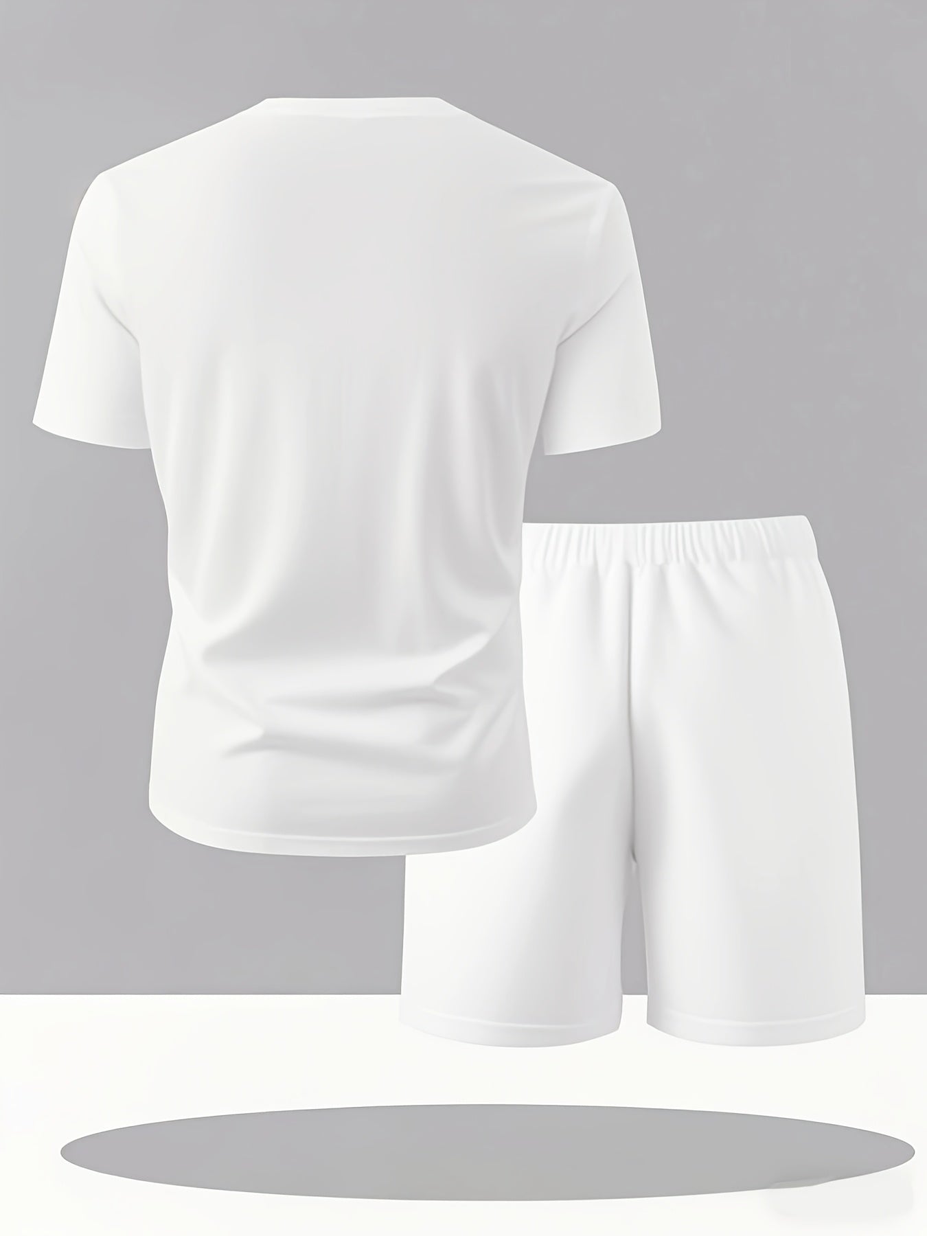 Summer Men'S Casual Sports Short Sleeve T-Shirt and Shorts Set, Knitted Polyester Fabric, Comfortable Breathable, Bench. Letter Print Design - 2pcs