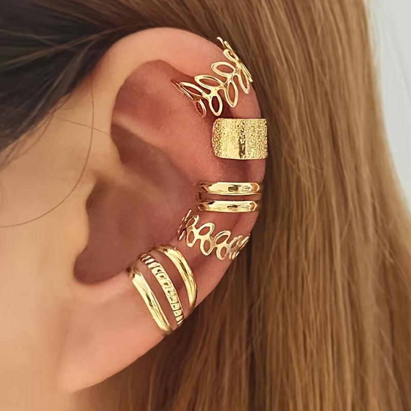 Wholesale Set Of 5 Women's Ear Clips, Simple And Stylish C-shaped Non-piercing Ear Cuffs For Middle Eastern Market
