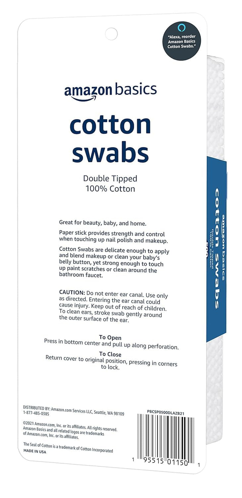 Amazon Basics Cotton Swabs, 500 Count
