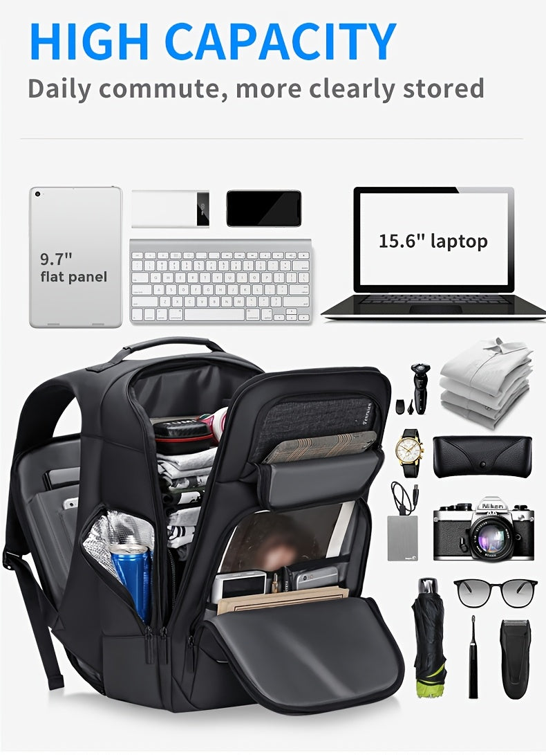 FENRUIEN Men'S Large Capacity Expandable Backpack with USB Charging, 39.62cm Laptop Bag, Durable Oxford Fabric, Multiple Compartments for Travel and Business Use, Travel Backpack Minimalist Backpack Durable Zippers, Lapto