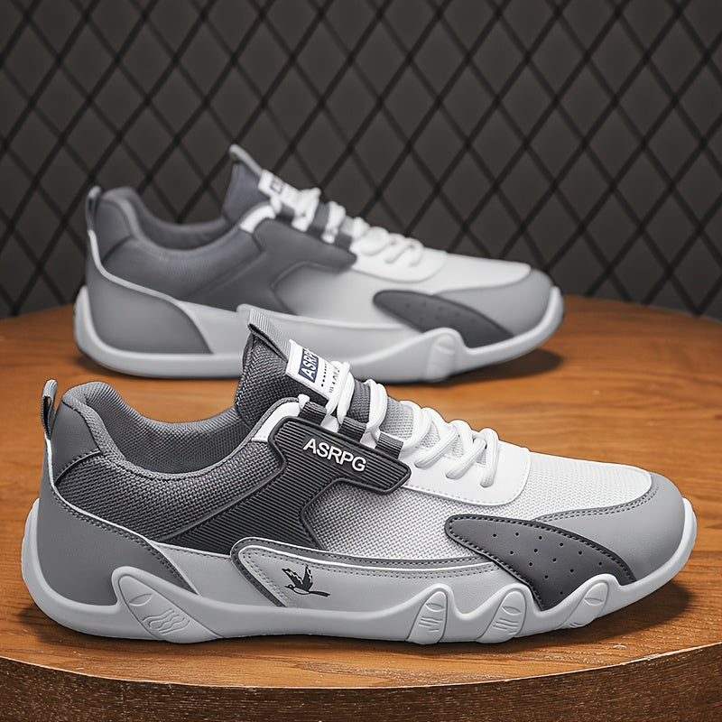 Men's Breathable Low-Top Casual Sneakers - Sporty Lace-Up Walking Shoes with Navy/White/Golden Accents, All-Season Outdoor Everyday Comfort, Durable Fabric Upper PVC Sole, Comfortable Footwear, Sleek Shoe Design, Lightwei