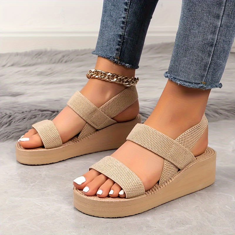 Women's Casual Wedge Sandals, Lightweight Open Toe Elastic Band Slip On Shoes, Summer Outdoor Beach Sandals