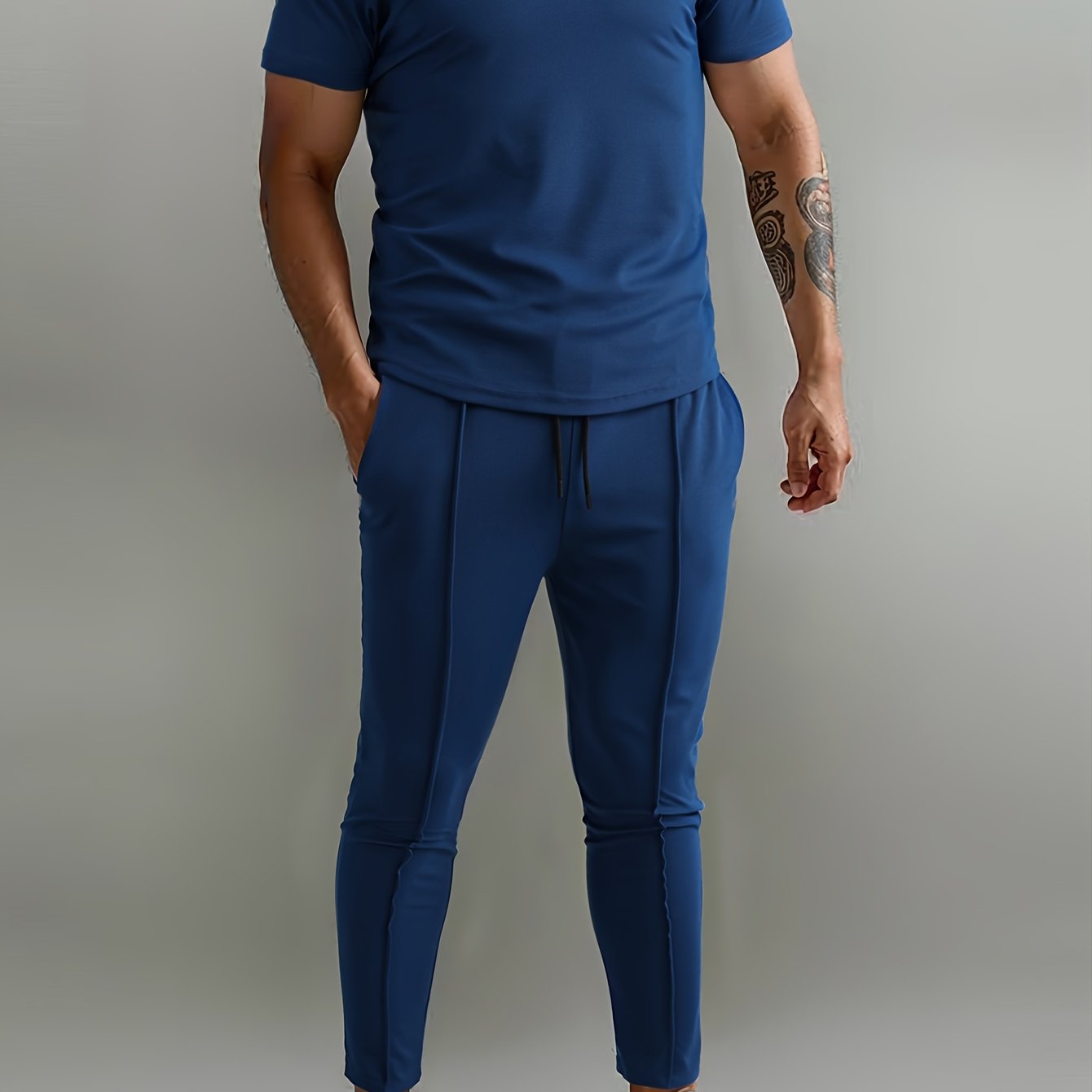 Men's Slim-Fit Casual & Joggers Set - Breathable Polyester, Short Sleeve, Summer Outdoor Wear