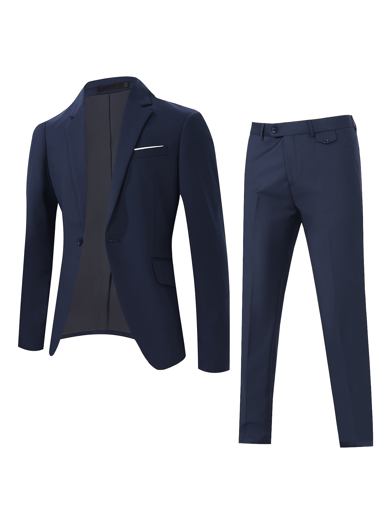 2pcs Men's Elegant Business Casual Suit Set - Includes Classic Lapel Blazer & Dress Pants, Polyester/Rayon Blend, with Pockets - Perfect for Weddings & Formal Occasions