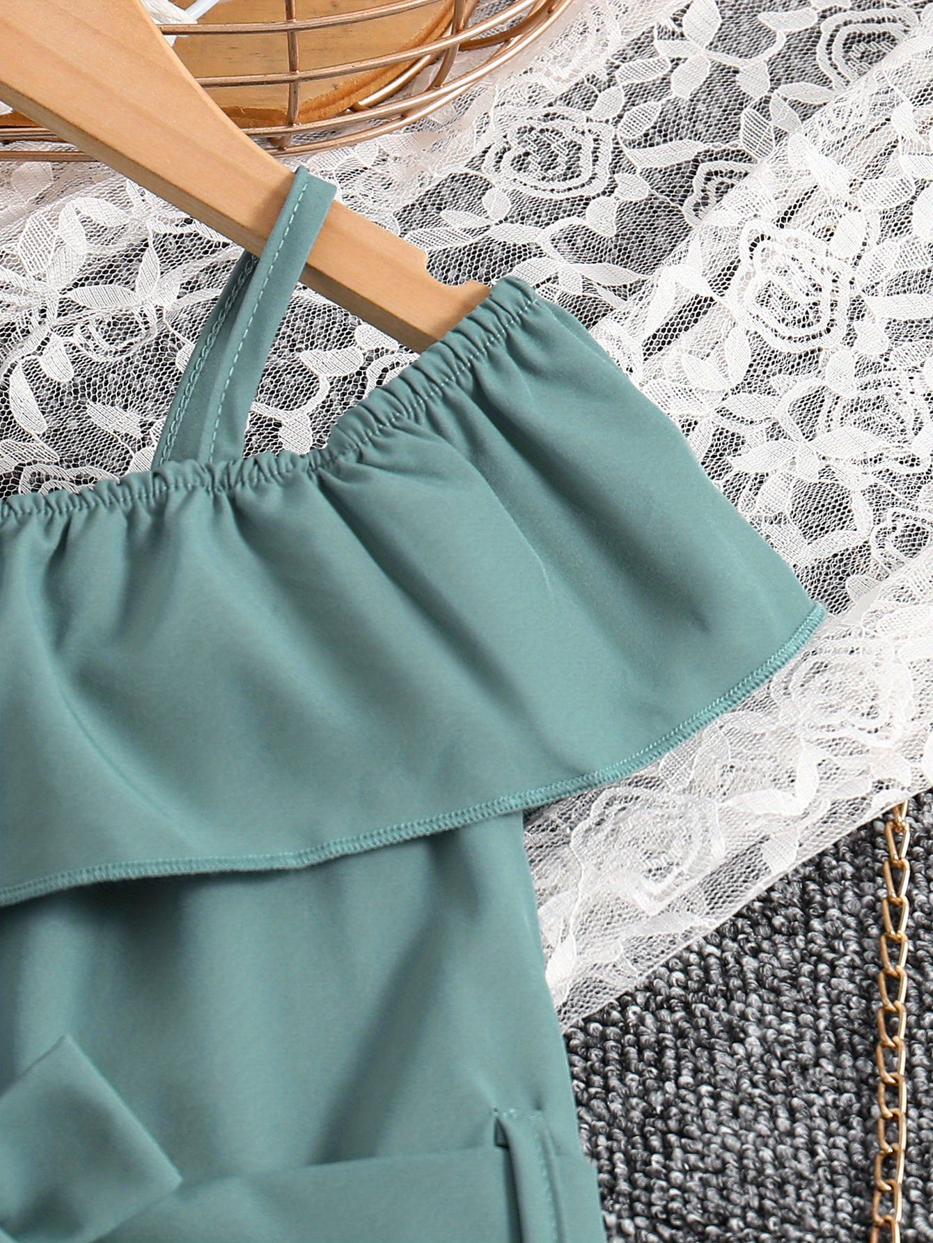 Girls Ruffle Cami Romper Belt Off Shoulder Նրբագեղ ամառային գարուն աշուն մանկական հագուստ