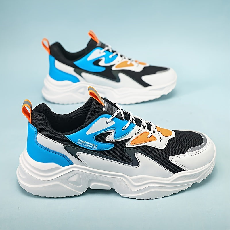 Men's Fashion Sneakers 2024 New Preppy Sports Casual Shoes - Low Top Mesh PU Lace-Up Thick Sole Running Dad Shoes for All Seasons - EVA Outsole for Hiking, Outdoor Activities Daily Wear