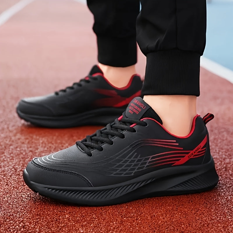 Men's Breathable Lightweight Running Shoes with Air Cushion Technology - Black Low-Top Sneakers for Walking, Jogging, Training Casual Wear, PU Upper MD Sole, All-Season Comfort, Sleek Sporty Design, Cushioned Support
