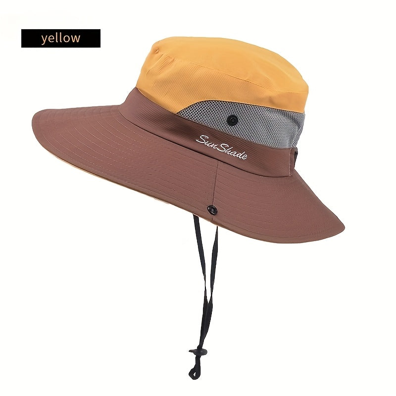 Women's Dual-Tone Sun Hat with Ponytail Hole - Breathable Mesh, Waterproof, Wide Brim for Beach & Fishing, Perfect for Spring, Summer & Fall