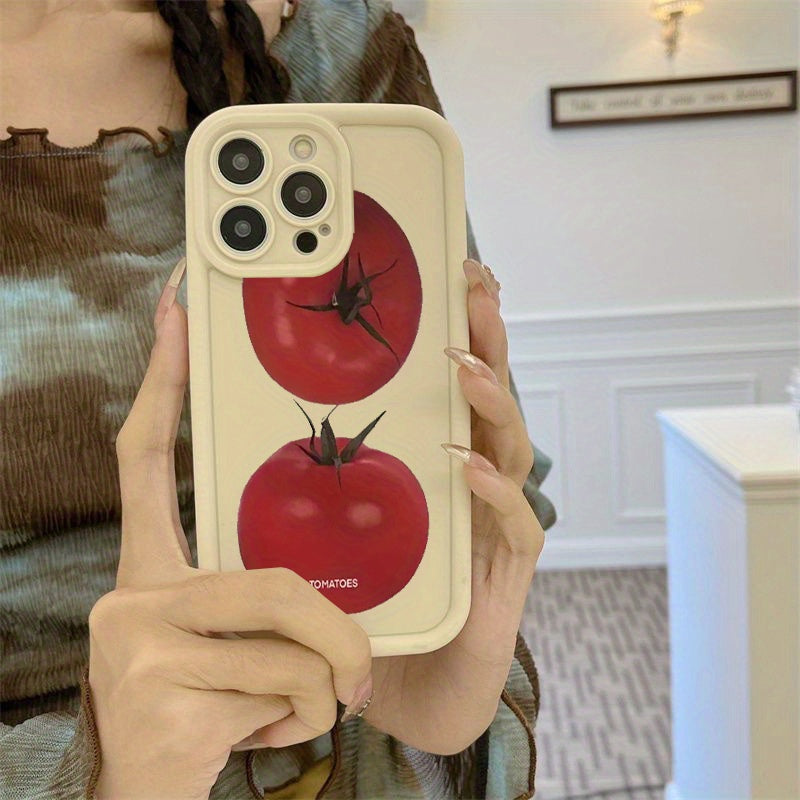 Cartoon Tomato Printed TPU Shockproof Phone Case Compatible with Iphone Models Including 16, 15 Pro Max, 15 Plus, 15 Pro, 15, 14 Pro Max, 14 Plus, 14 Pro, 14, 13 Pro Max, Pro Max, 12 Pro Max, 12 Pro, 12, 11 Pro Max, 11 Pro, 1