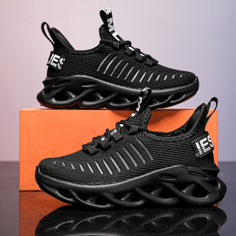 Youngsters' Breathable Knit Sneakers - Lightweight Running Sneakers with Striped Design, EVA Sole & Lace-Up Closure for Boys & Girls | All-Season Outdoor Sports & Casual Wear (Red), Big Kid Shoes, Everyday Youngsters's Footwe