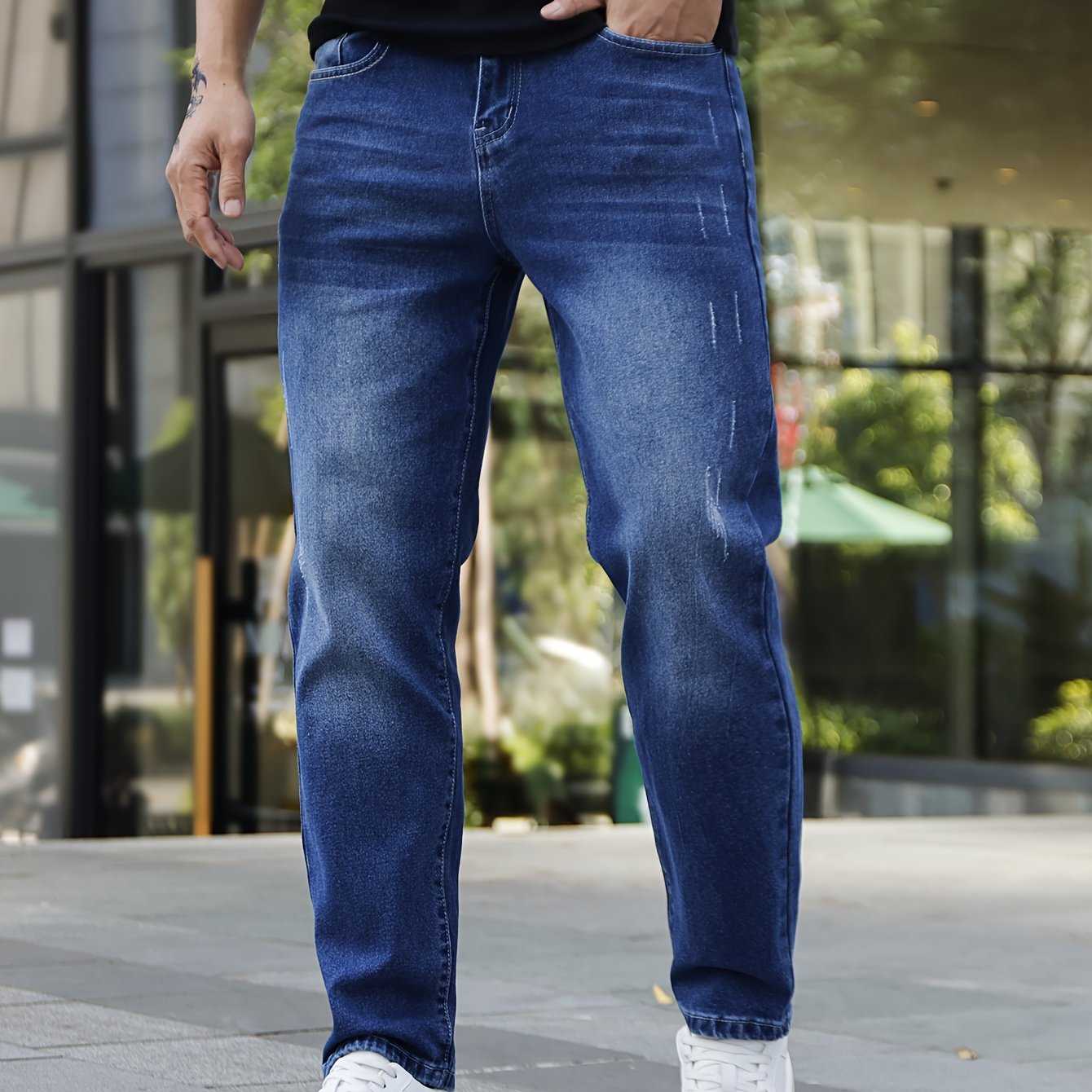 Men's Classic Slim Fit Jeans - Stretch Denim, Versatile for All Seasons, Solid Color